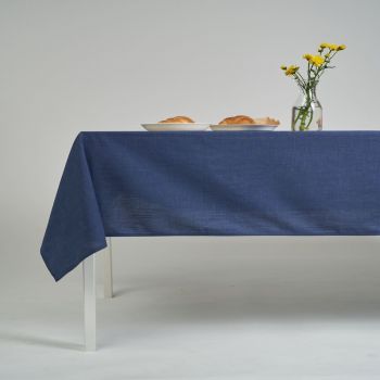 ผ้าปูโต๊ะ ผ้าคลุมโต๊ะ สี Blue Slub ขนาด 145 x 240 cm